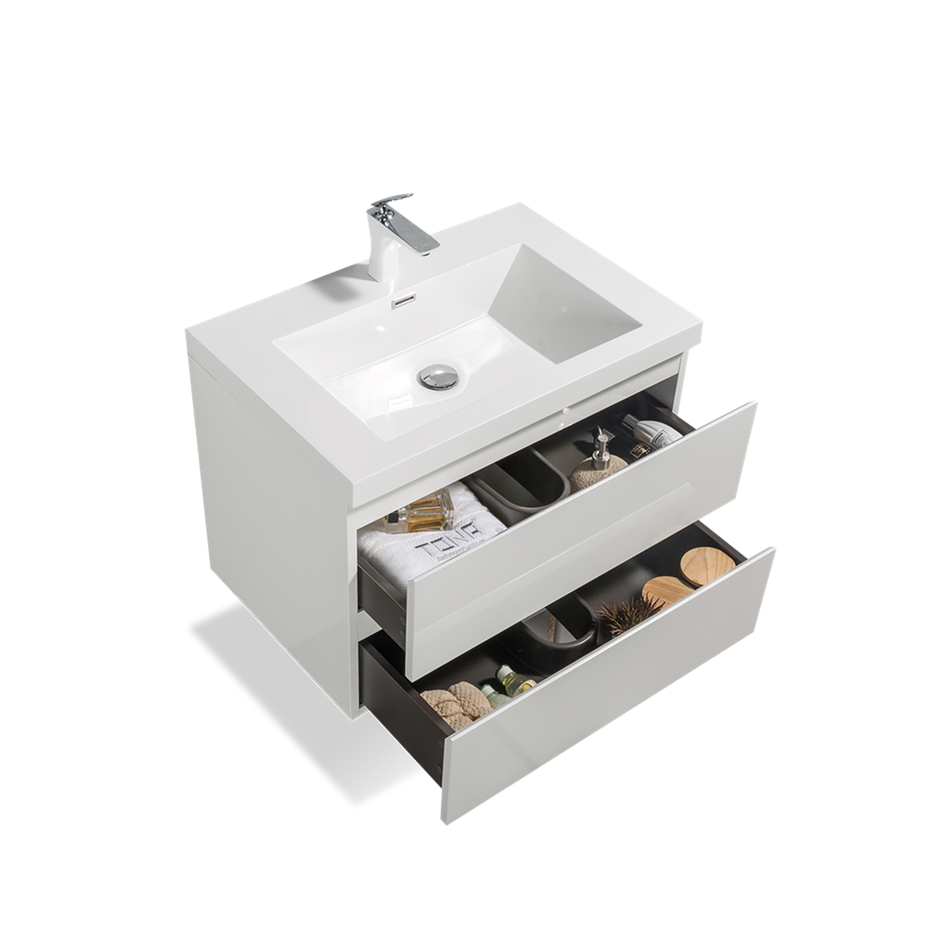 TONA Angela 36" White Wall-Mounted Bathroom Vanity With Faux Marble Integrated Top & Single Sink