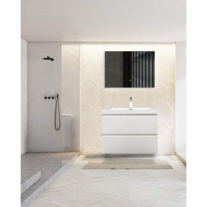 TONA Angela 36" White Wall-Mounted Bathroom Vanity With Faux Marble Integrated Top & Single Sink