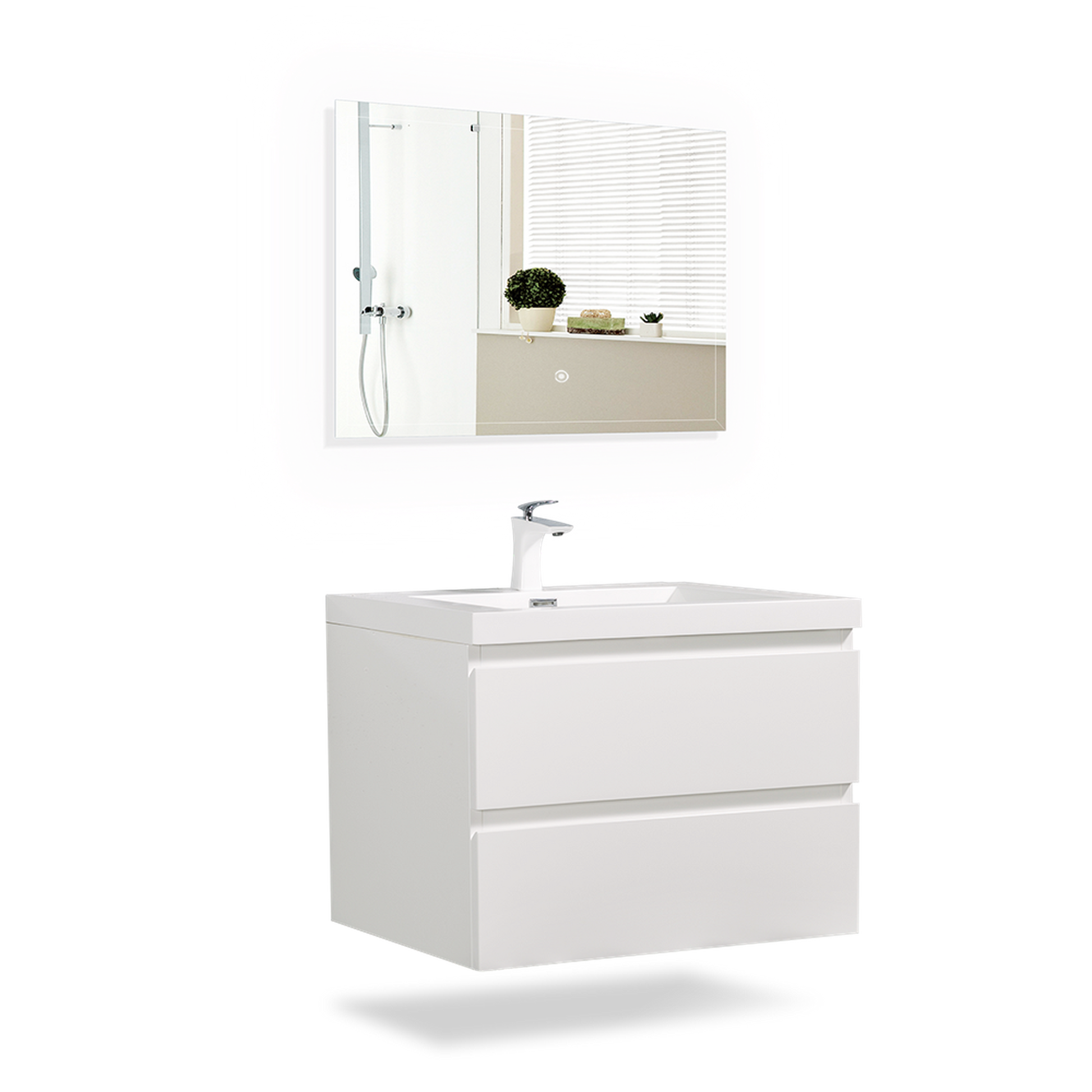 TONA Angela 36" White Wall-Mounted Bathroom Vanity With Faux Marble Integrated Top & Single Sink