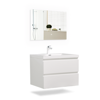 TONA Angela 36" White Wall-Mounted Bathroom Vanity With Faux Marble Integrated Top & Single Sink