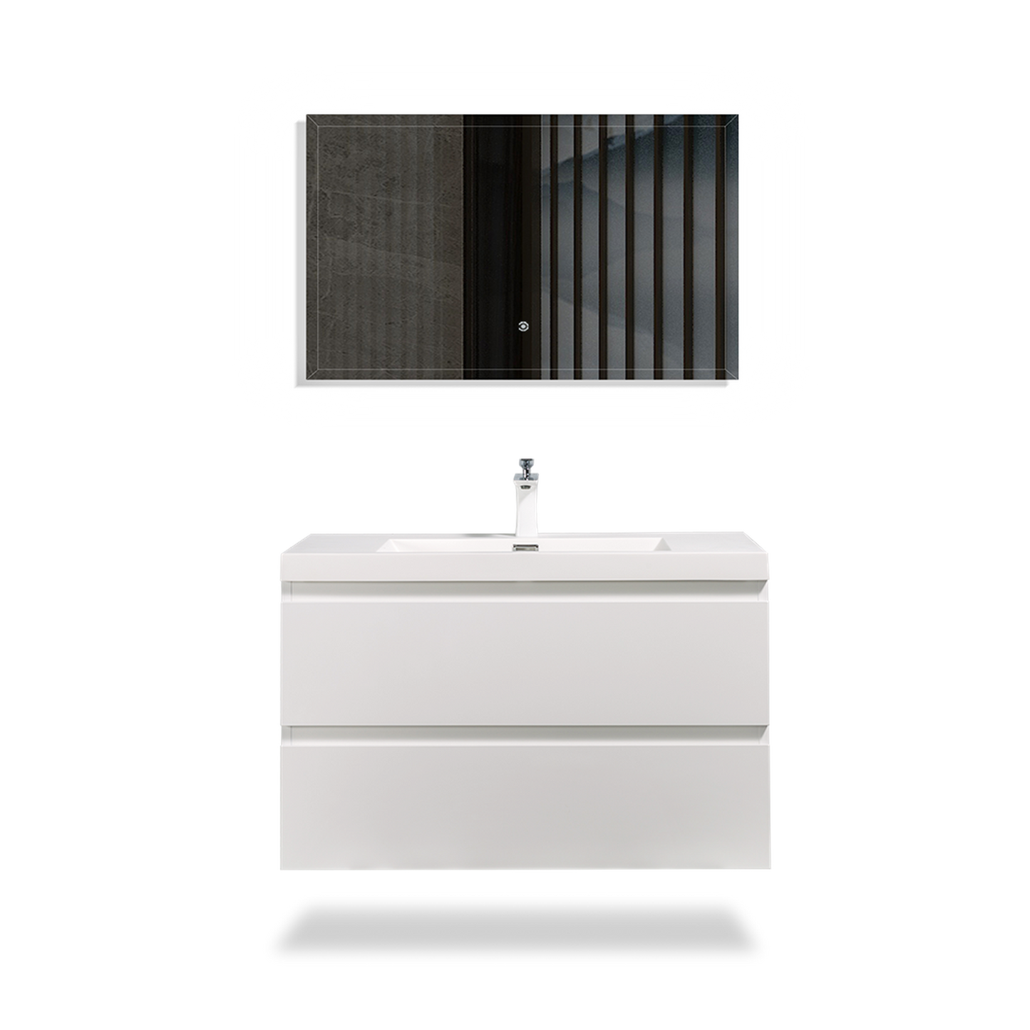 TONA Angela 36" White Wall-Mounted Bathroom Vanity With Faux Marble Integrated Top & Single Sink