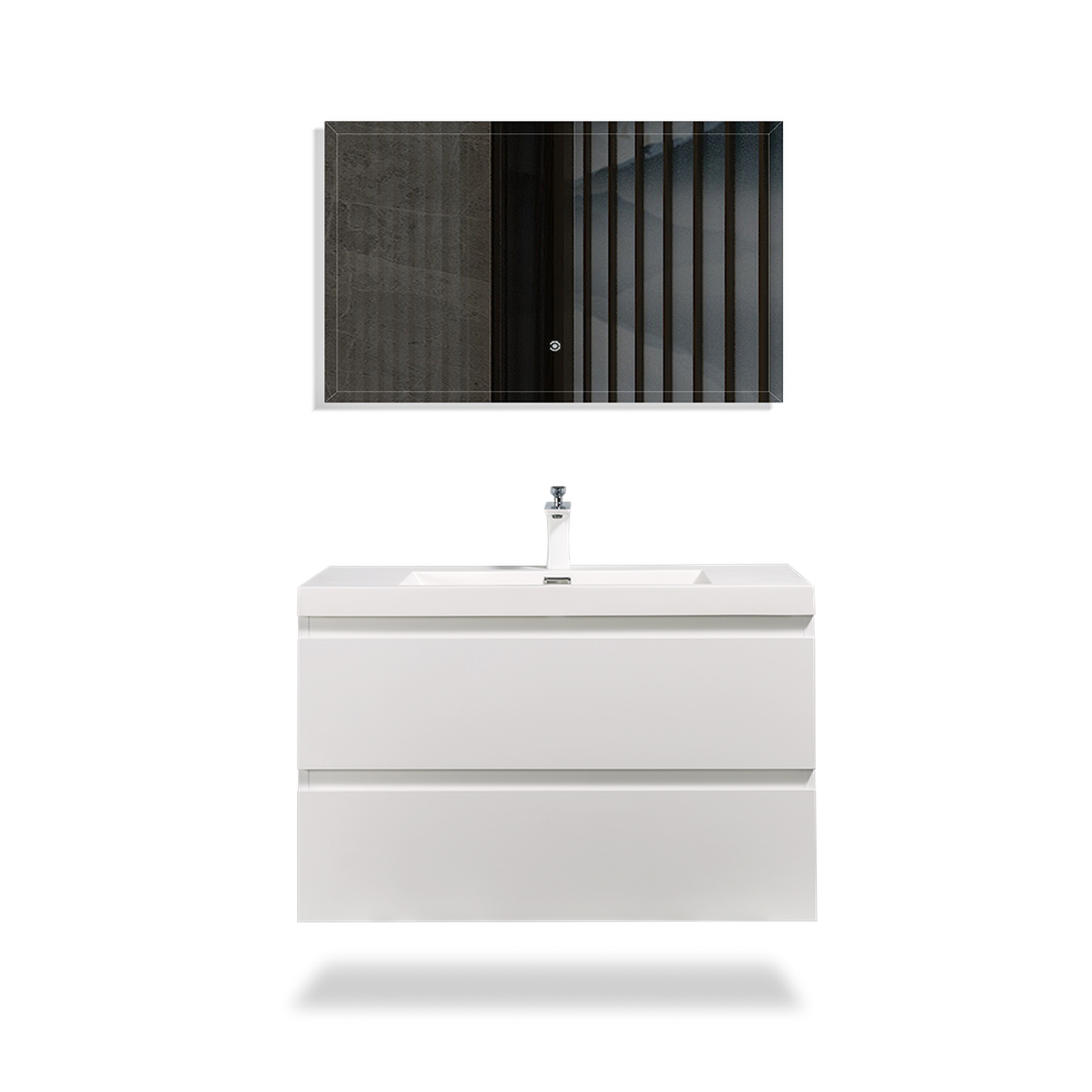 TONA Angela 36" White Wall-Mounted Bathroom Vanity With Faux Marble Integrated Top & Single Sink