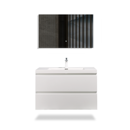 TONA Angela 36" White Wall-Mounted Bathroom Vanity With Faux Marble Integrated Top & Single Sink