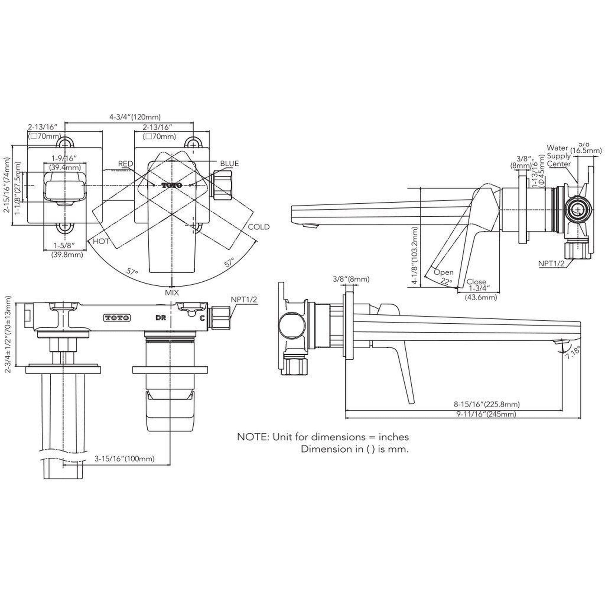 TOTO GB 1.2 GPM Polished Chrome Single-Handle Long Wall-Mounted Bathroom Sink Faucet With Comfort Glide