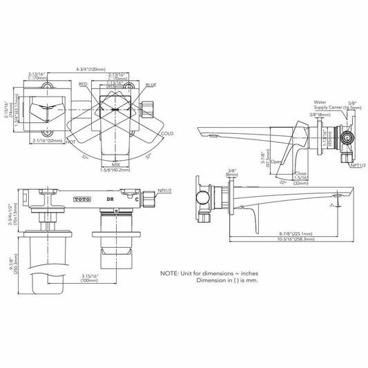 TOTO GE Polished French Gold 1.2 GPM Single-Handle Long Wall-Mounted Bathroom Sink Faucet With Comfort Glide