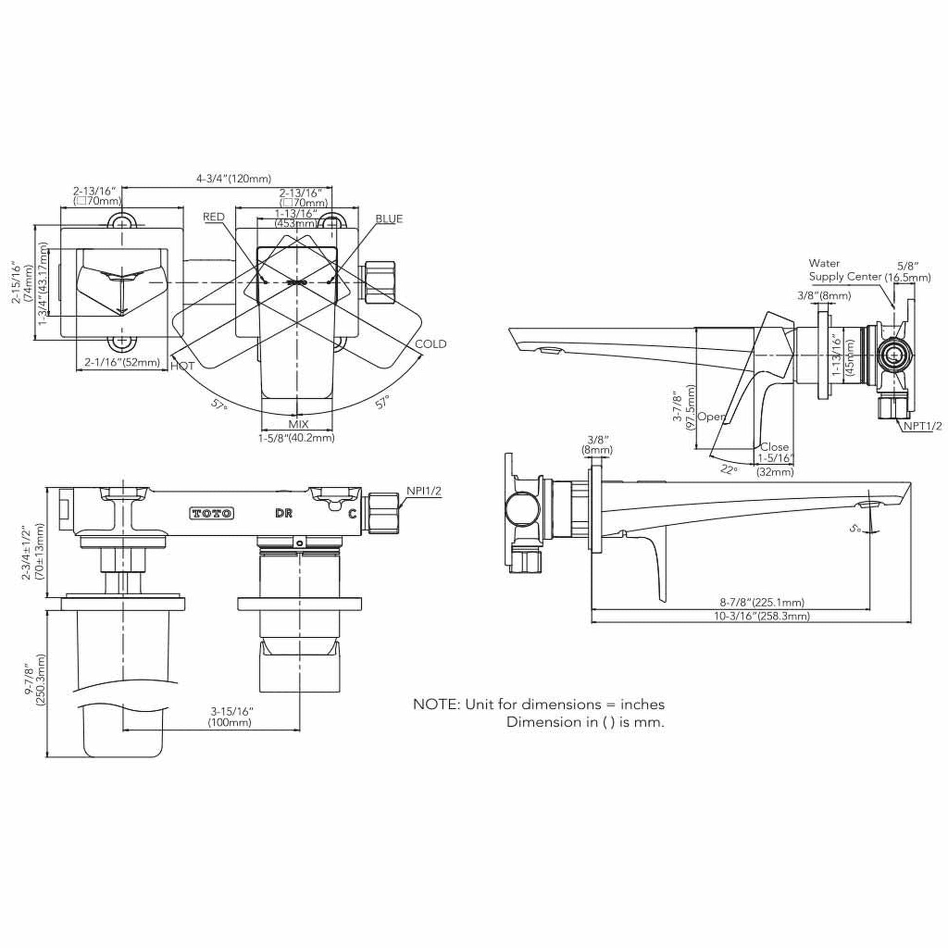 TOTO GE Polished Nickel 1.2 GPM Single-Handle Long Wall-Mounted Bathroom Sink Faucet With Comfort Glide