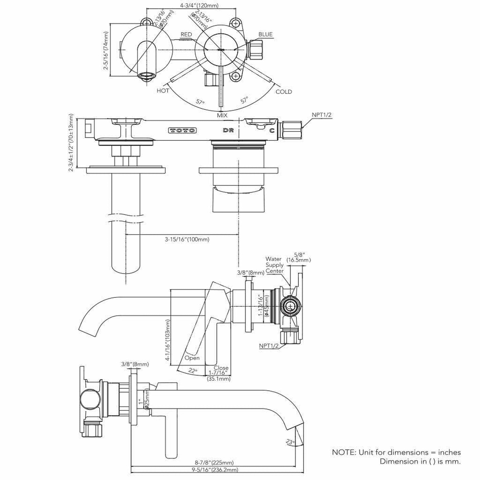 TOTO GF Brushed Nickel 1.2 GPM Single-Handle Long Wall-Mounted Bathroom Sink Faucet With Comfort Glide