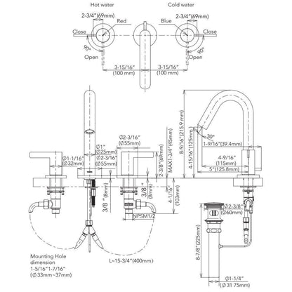 TOTO GF Polished Nickel 1.2 GPM Two-Handle Widespread Lever Handle Bathroom Sink Faucet With Drain Assembly
