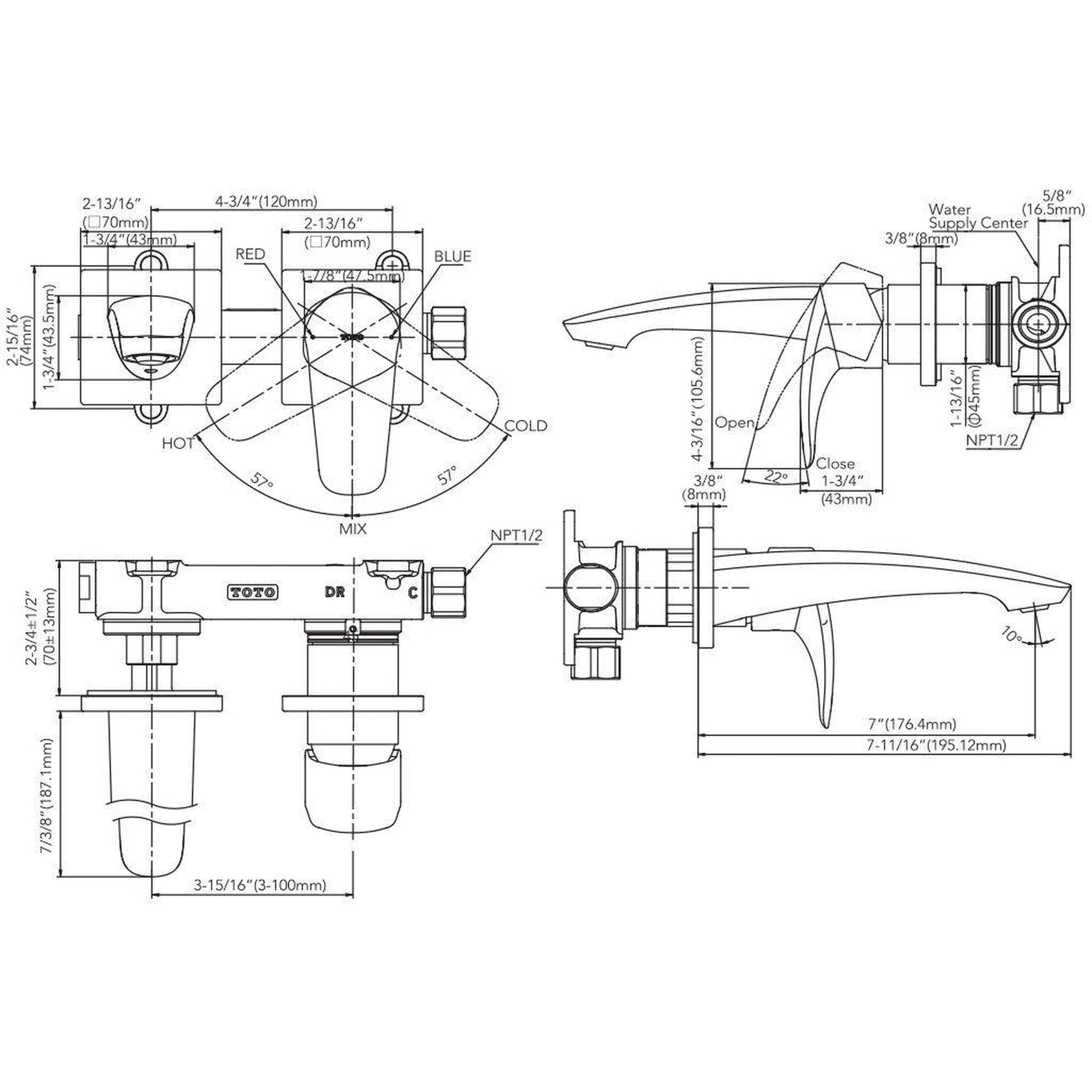 TOTO GM 1.2 GPM Brushed Nickel Single-Handle Wall-Mounted Short Bathroom Sink Faucet With Comfort Glide