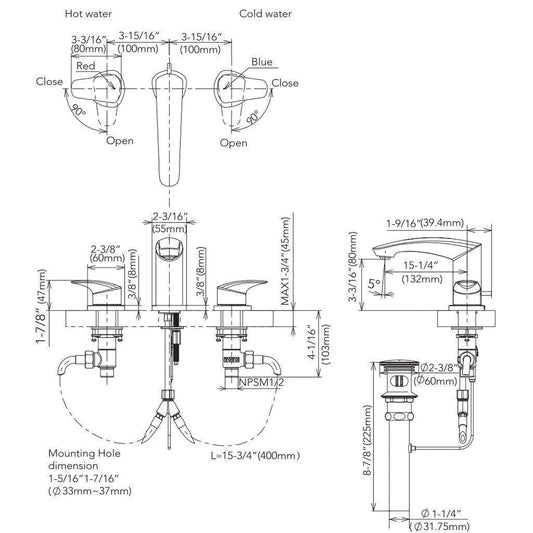 TOTO GM 1.2 GPM Polished Bronze Two-Handle Widespread Bathroom Sink Faucet With Drain Assembly