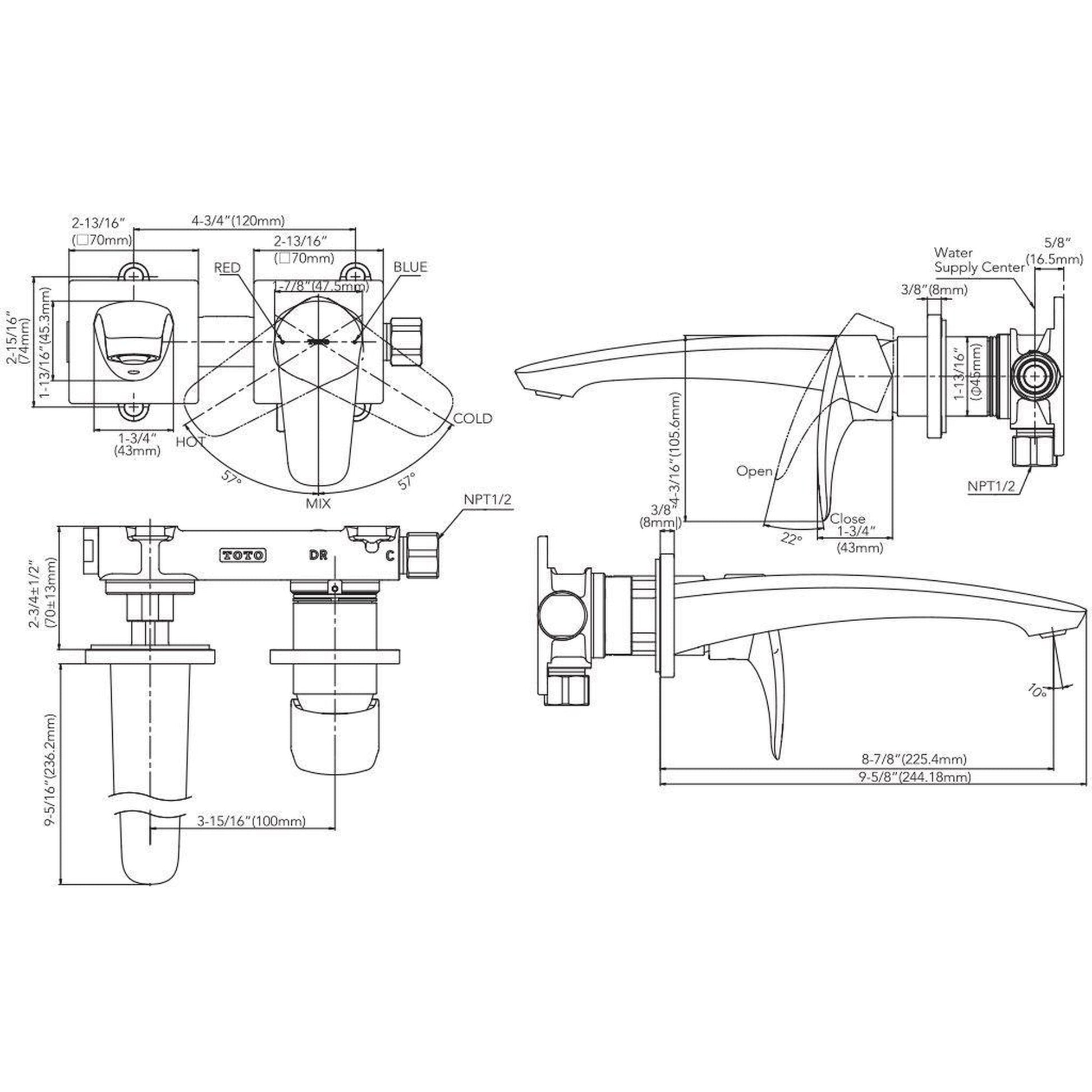 TOTO GM 1.2 GPM Polished Chrome Single-Handle Wall-Mounted Long Bathroom Sink Faucet With Comfort Glide