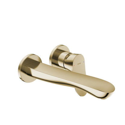 TOTO GO Polished French Gold 1.2 GPM Single-Handle Long Wall-Mounted Bathroom Sink Faucet With Comfort Glide