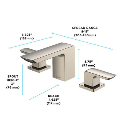 TOTO GR Brushed Nickel 1.2 GPM Two-Handle Widespread Bathroom Sink Faucet With Drain Assembly
