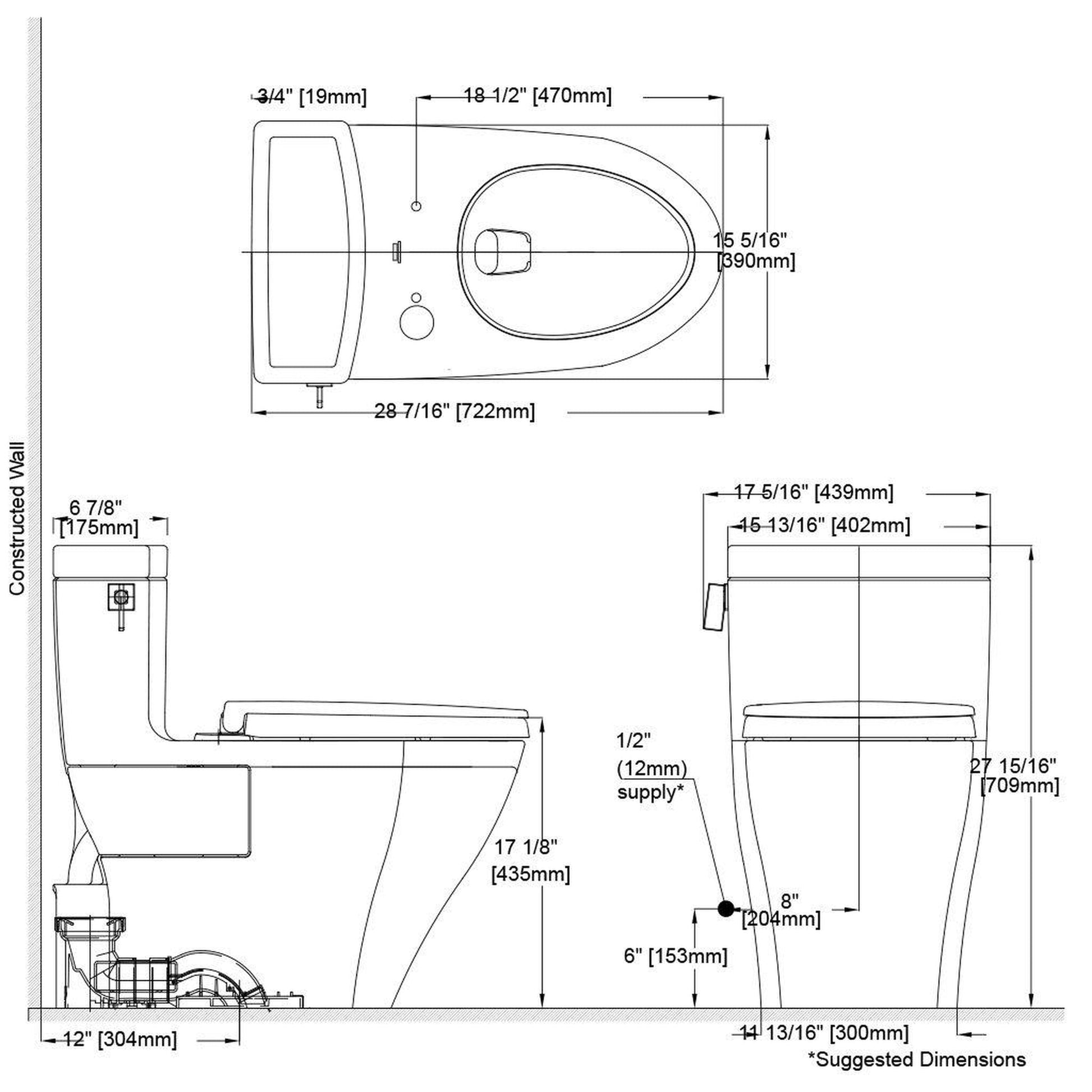 TOTO Legato 1.28 GPF Colonial White Elongated One-Piece Toilet With Washlet+ Connection