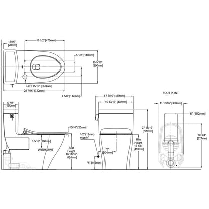 TOTO Legato 1.28 GPF Cotton Elongated One-Piece Toilet With Slim Seat and Washlet+ Connection