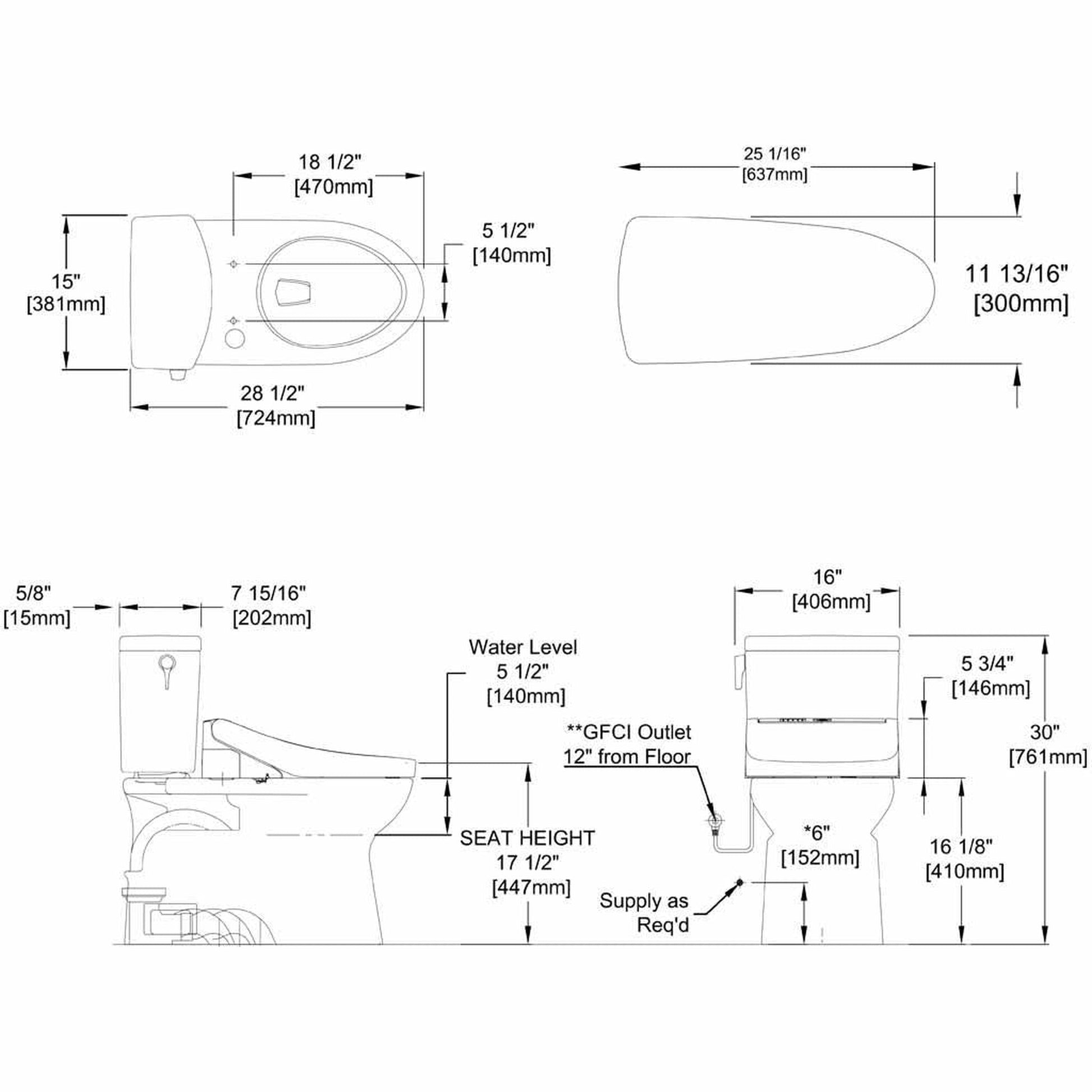 TOTO Vespin II White 1.0 Gpf Washlet+ C5 Elongated Two-Piece Toilet