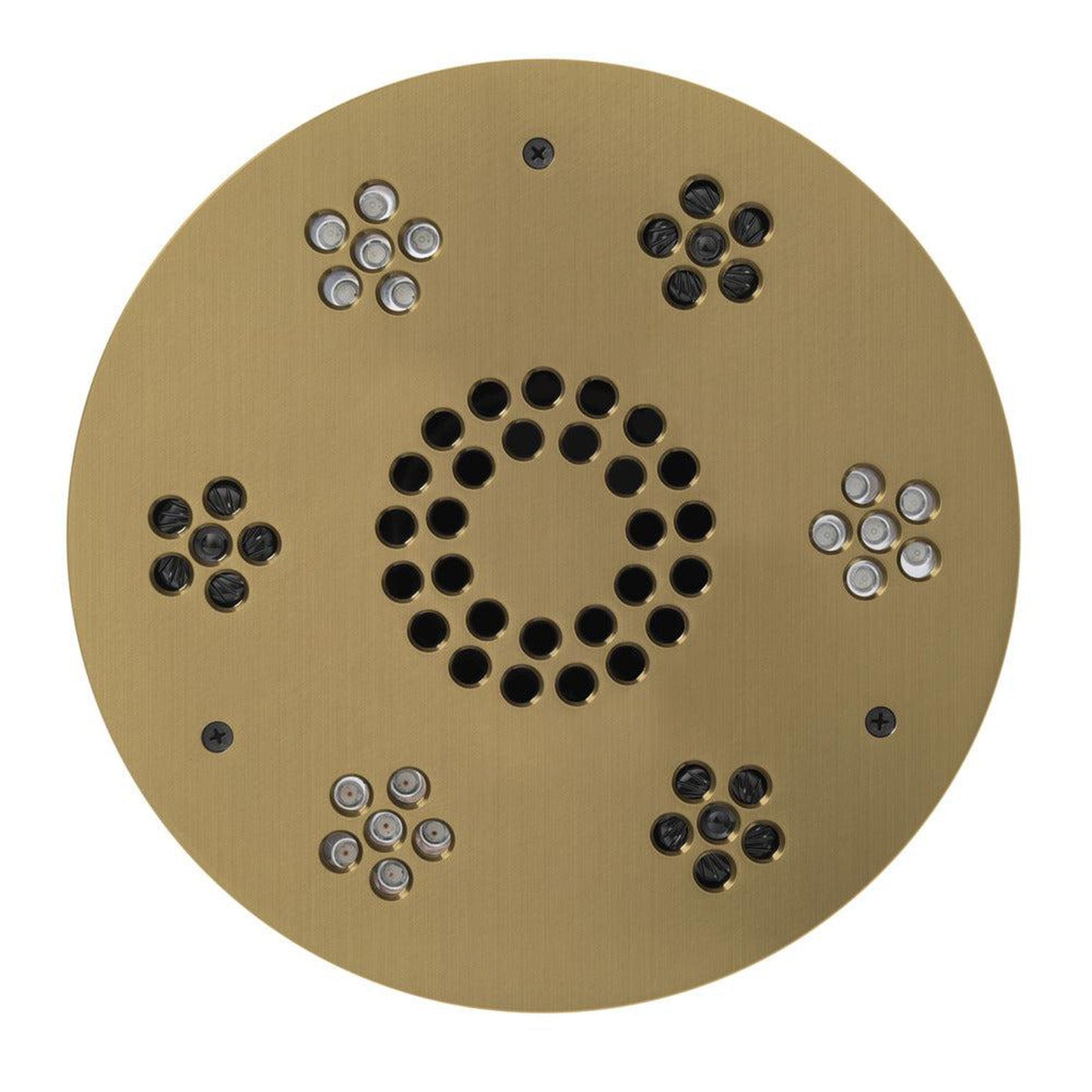 ThermaSol 10" Satin Brass Finish Round Serenity Essential Light and Music System Modern
