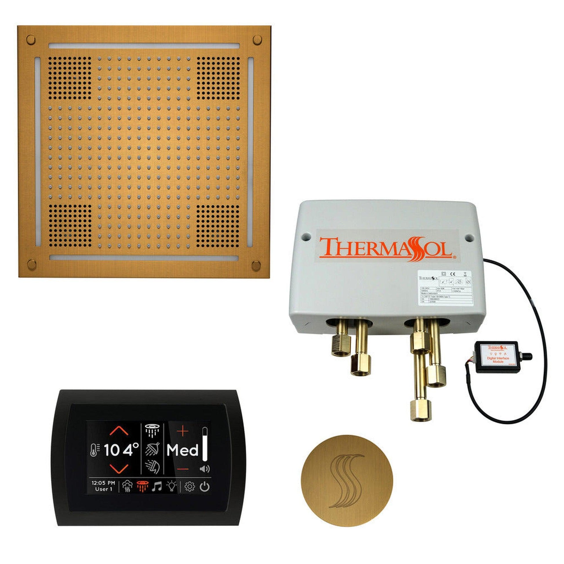 ThermaSol The Total Wellness Antique Brass Finish Hydrovive Package with 5" Flushmount SignaTouch and Round SteamVection
