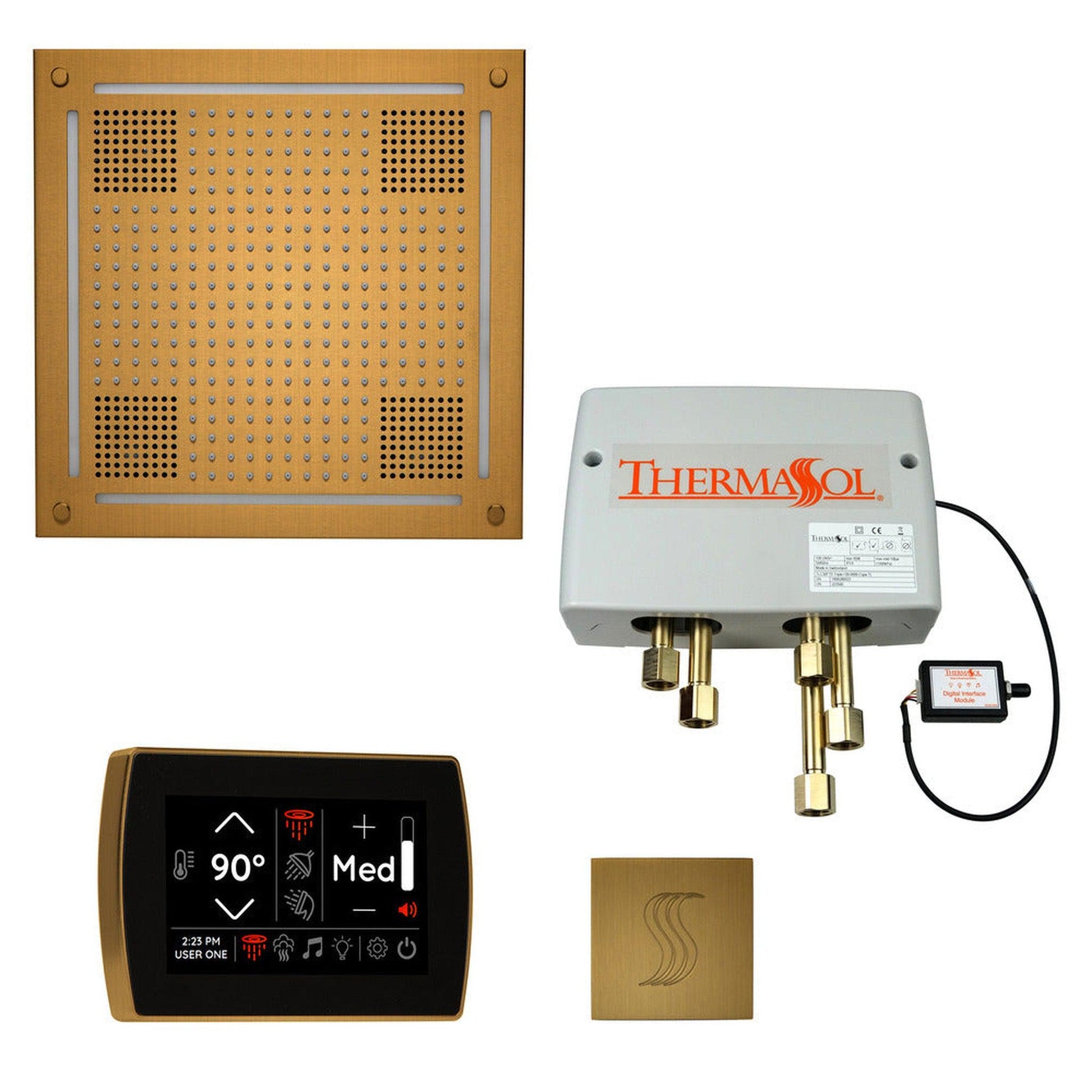ThermaSol The Total Wellness Antique Brass Finish Hydrovive Package with 5" Recessed SignaTouch and Square SteamVection