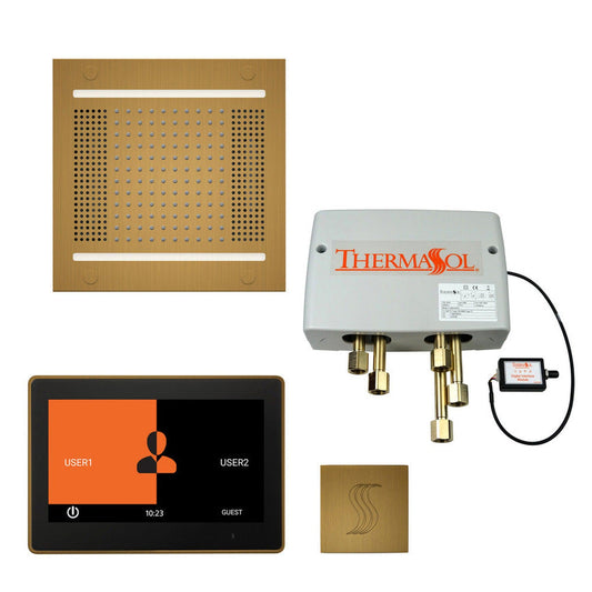 ThermaSol The Total Wellness Antique Brass Finish Hydrovive14 Package with 10" ThermaTouch and Square SteamVection