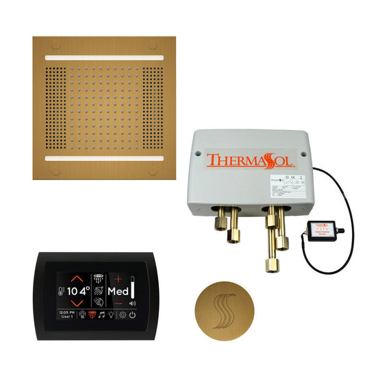ThermaSol The Total Wellness Antique Brass Finish Hydrovive14 Package with 5" Flushmount SignaTouch and Round SteamVection