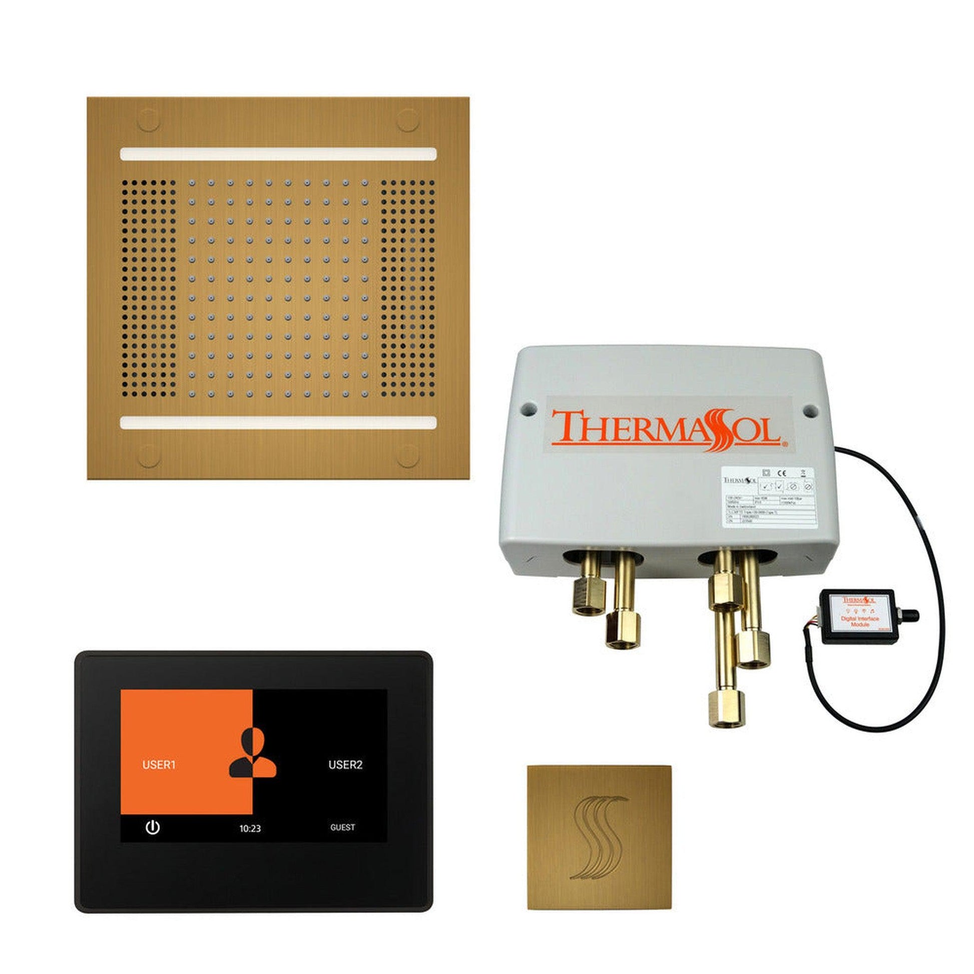 ThermaSol The Total Wellness Antique Brass Finish Hydrovive14 Package with 7" ThermaTouch and Square SteamVection