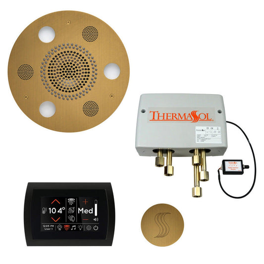 ThermaSol The Total Wellness Antique Brass Finish Serenity Advancedd Round Package with 5" Flushmount SignaTouch and Round SteamVection