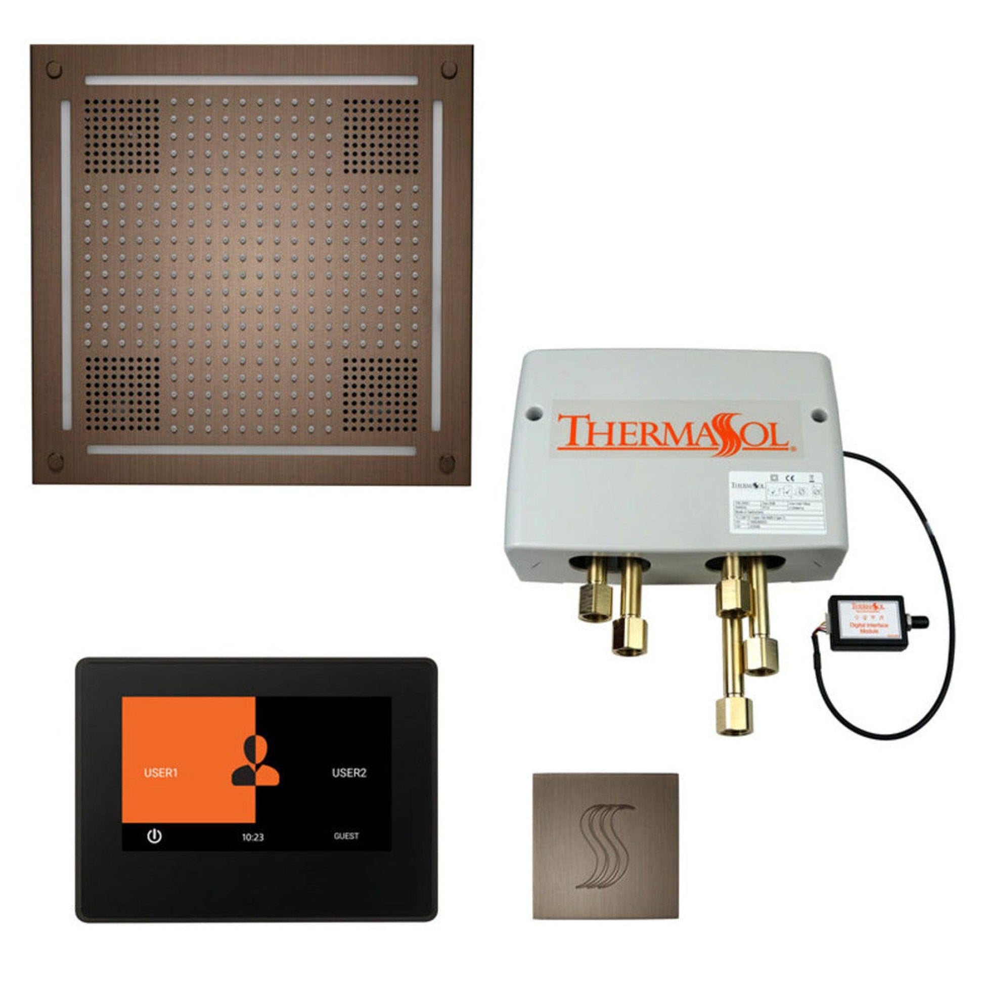 ThermaSol The Total Wellness Antique Copper Finish Hydrovive Package with 7" ThermaTouch and Square SteamVection