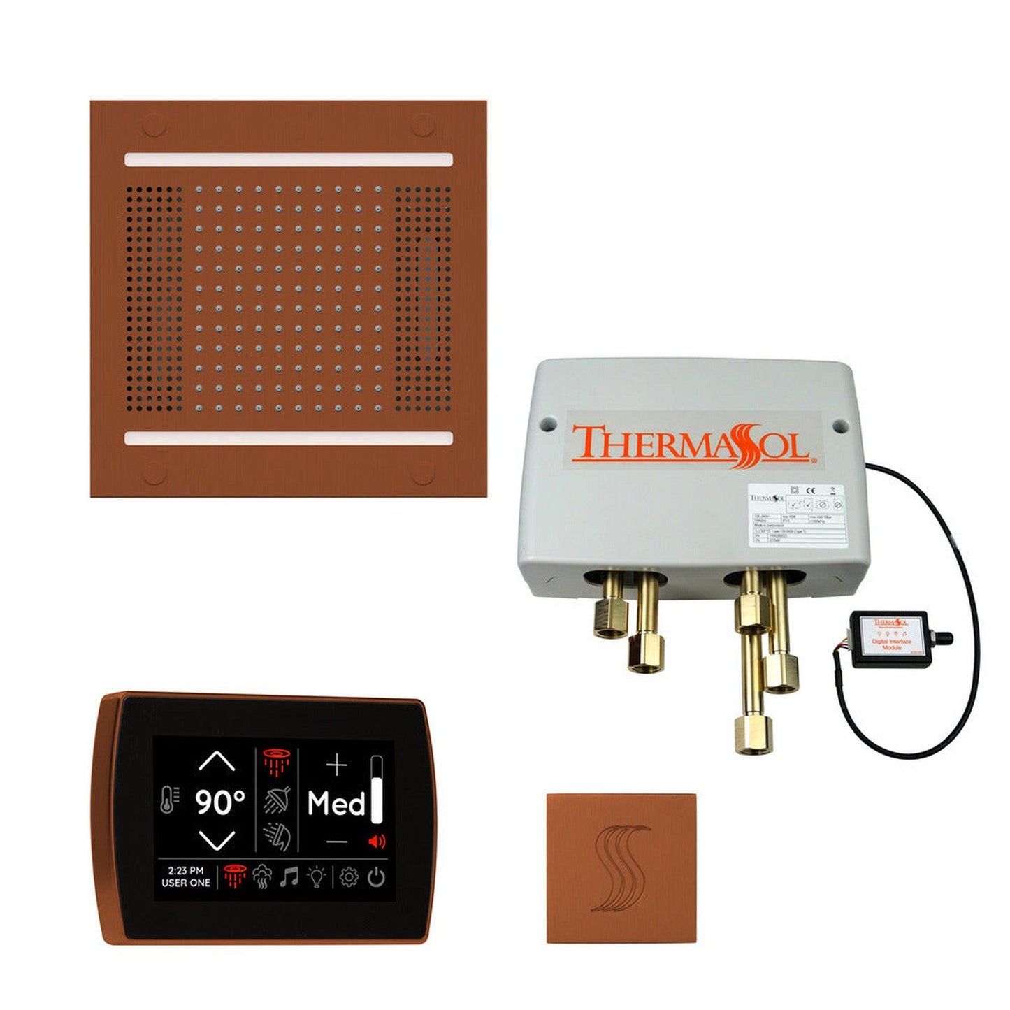 ThermaSol The Total Wellness Antique Copper Finish Hydrovive14 Package with 5" Recessed SignaTouch and Square SteamVection