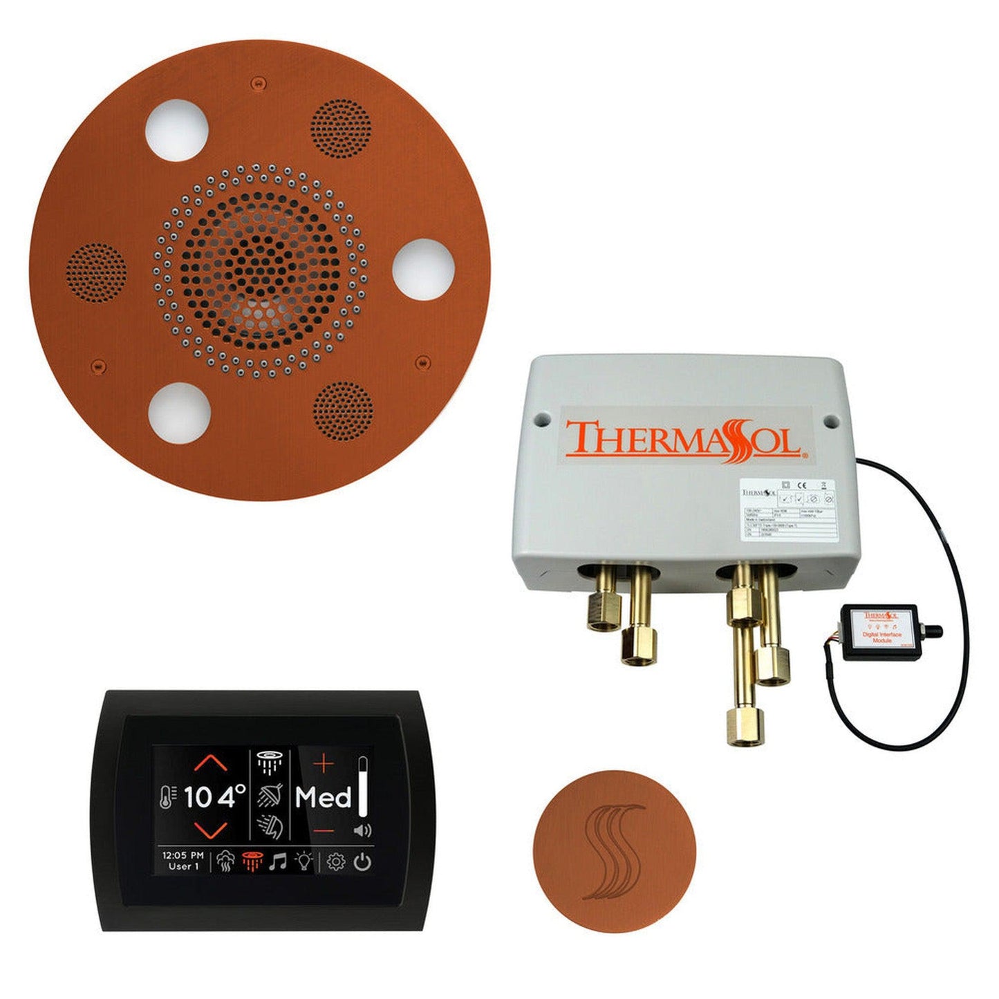ThermaSol The Total Wellness Antique Copper Finish Serenity Advancedd Round Package with 5" Flushmount SignaTouch and Round SteamVection