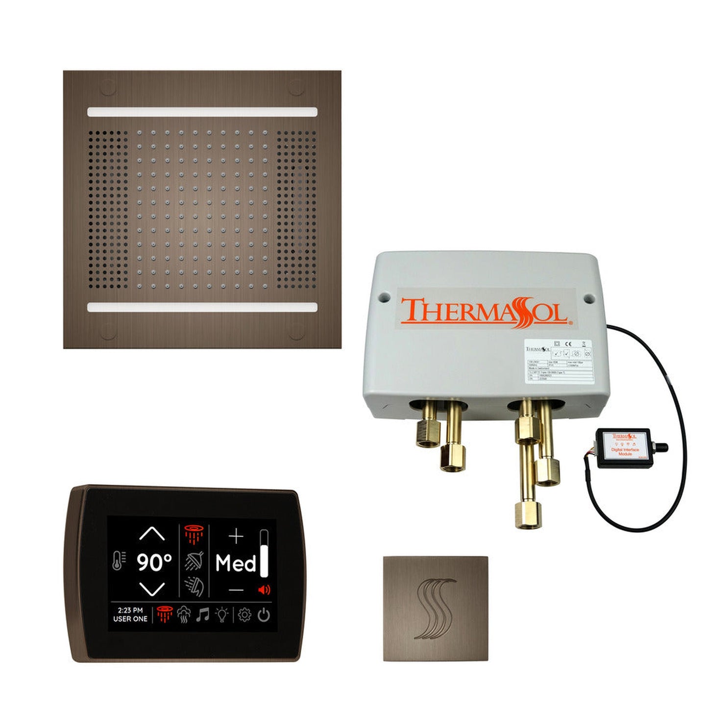 ThermaSol The Total Wellness Antique Nickel Finish Hydrovive14 Package with 5" Recessed SignaTouch and Square SteamVection