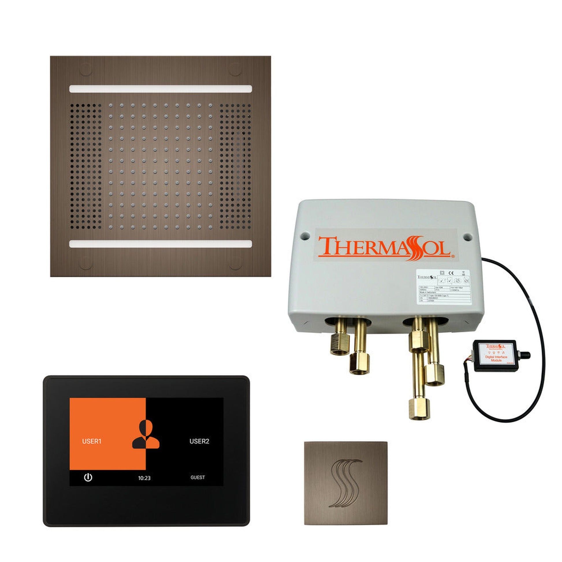 ThermaSol The Total Wellness Antique Nickel Finish Hydrovive14 Package with 7" ThermaTouch and Square SteamVection