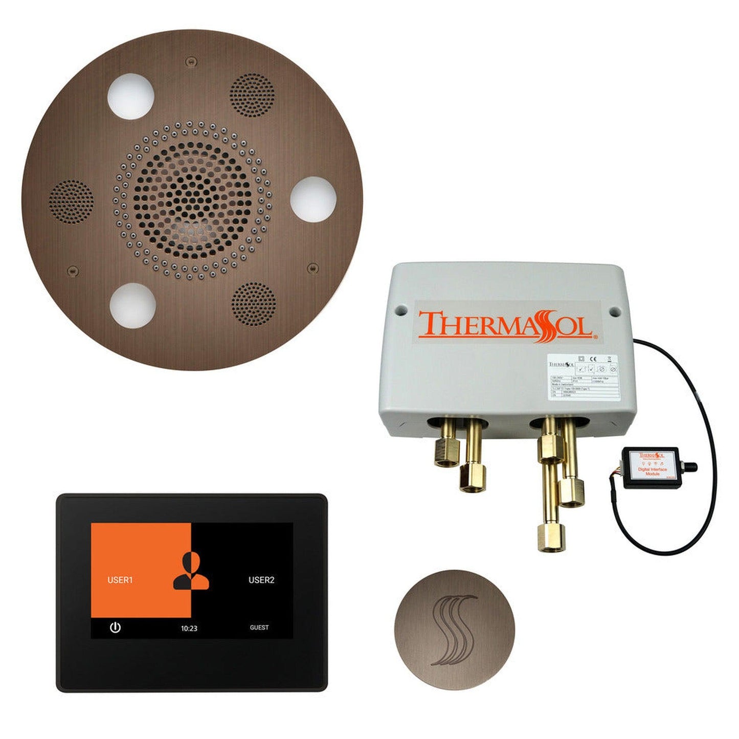 ThermaSol The Total Wellness Antique Nickel Finish Serenity Advanced Round Package with 7" ThermaTouch and Round SteamVection