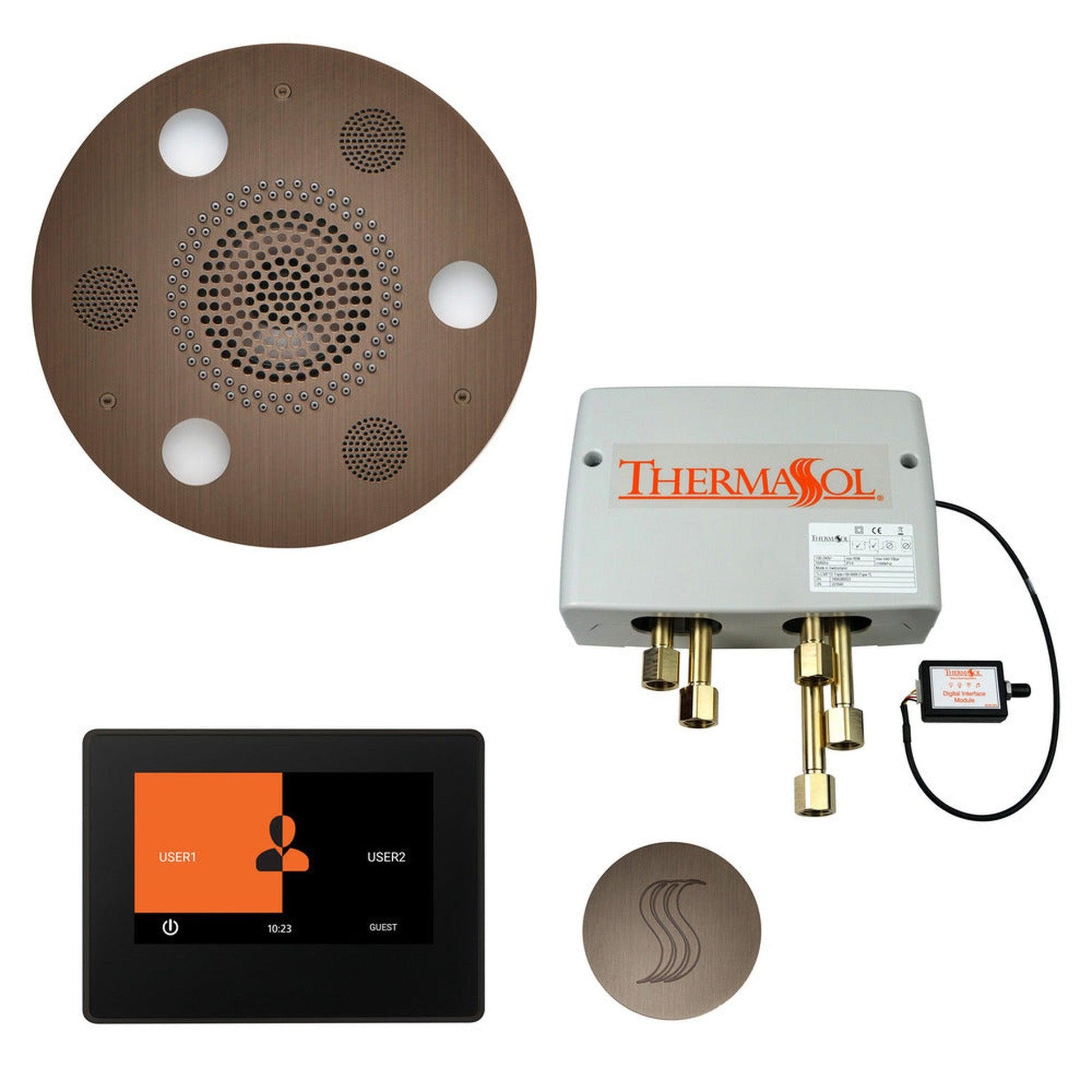 ThermaSol The Total Wellness Antique Nickel Finish Serenity Advanced Round Package with 7" ThermaTouch and Round SteamVection