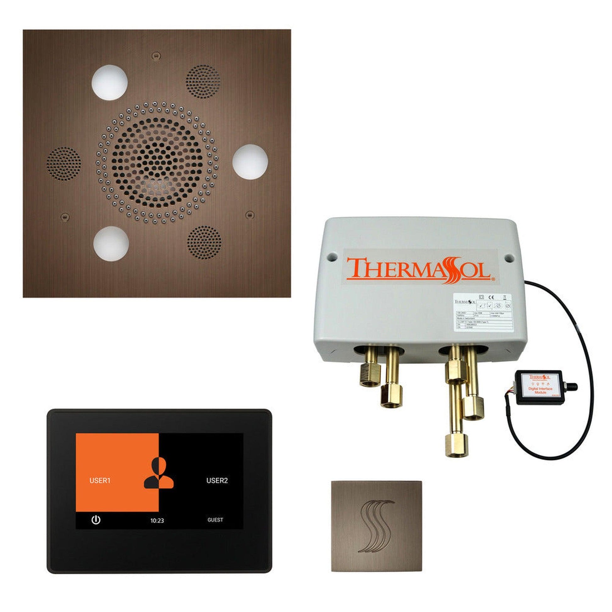 ThermaSol The Total Wellness Antique Nickel Finish Serenity Advanced Square Package with 7" ThermaTouch and Square SteamVection