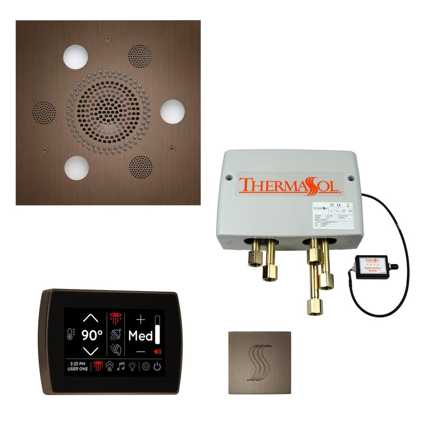 ThermaSol The Total Wellness Antique Nickel Finish Serenity Advancedd Square Package with 5" Recessed SignaTouch and Square SteamVection