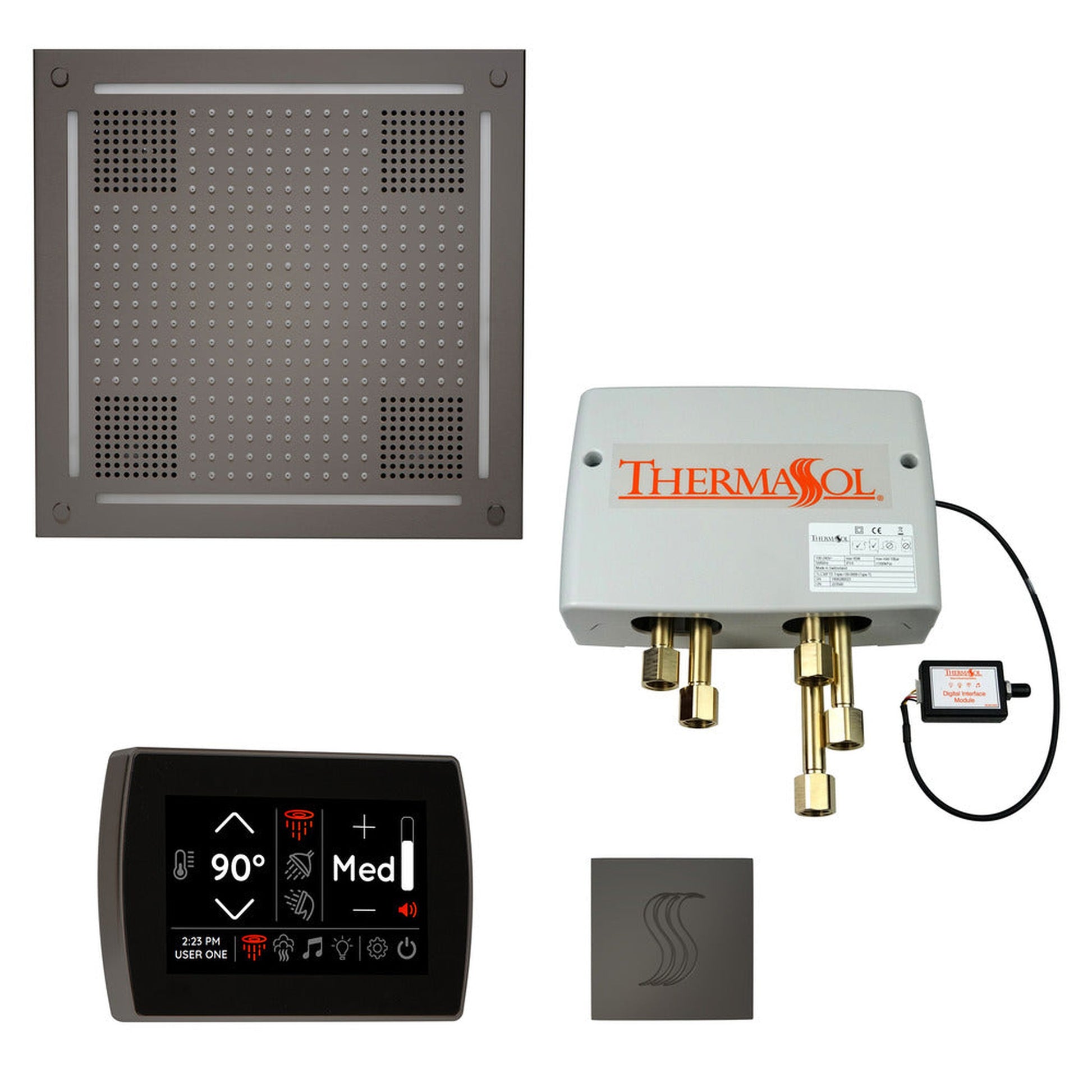 ThermaSol The Total Wellness Black Nickel Finish Hydrovive Package with 5" Recessed SignaTouch and Square SteamVection