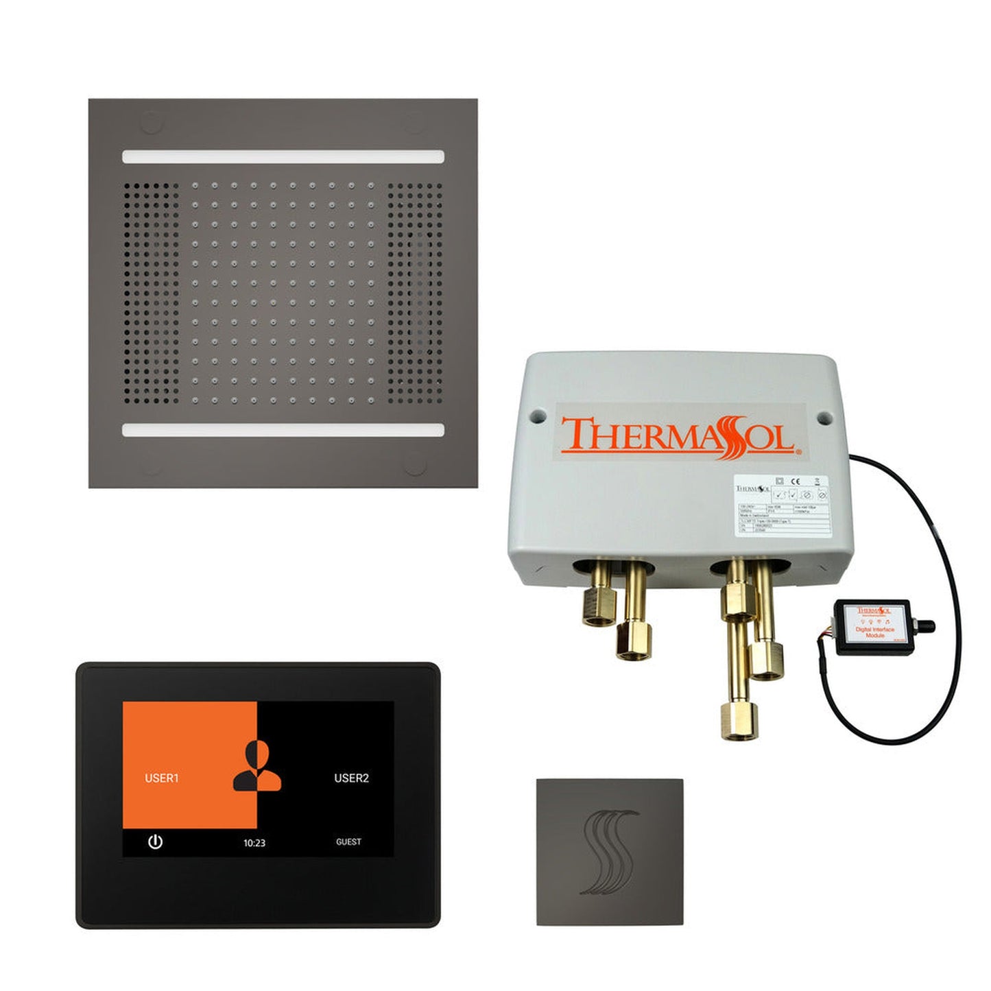 ThermaSol The Total Wellness Black Nickel Finish Hydrovive14 Package with 7" ThermaTouch and Square SteamVection