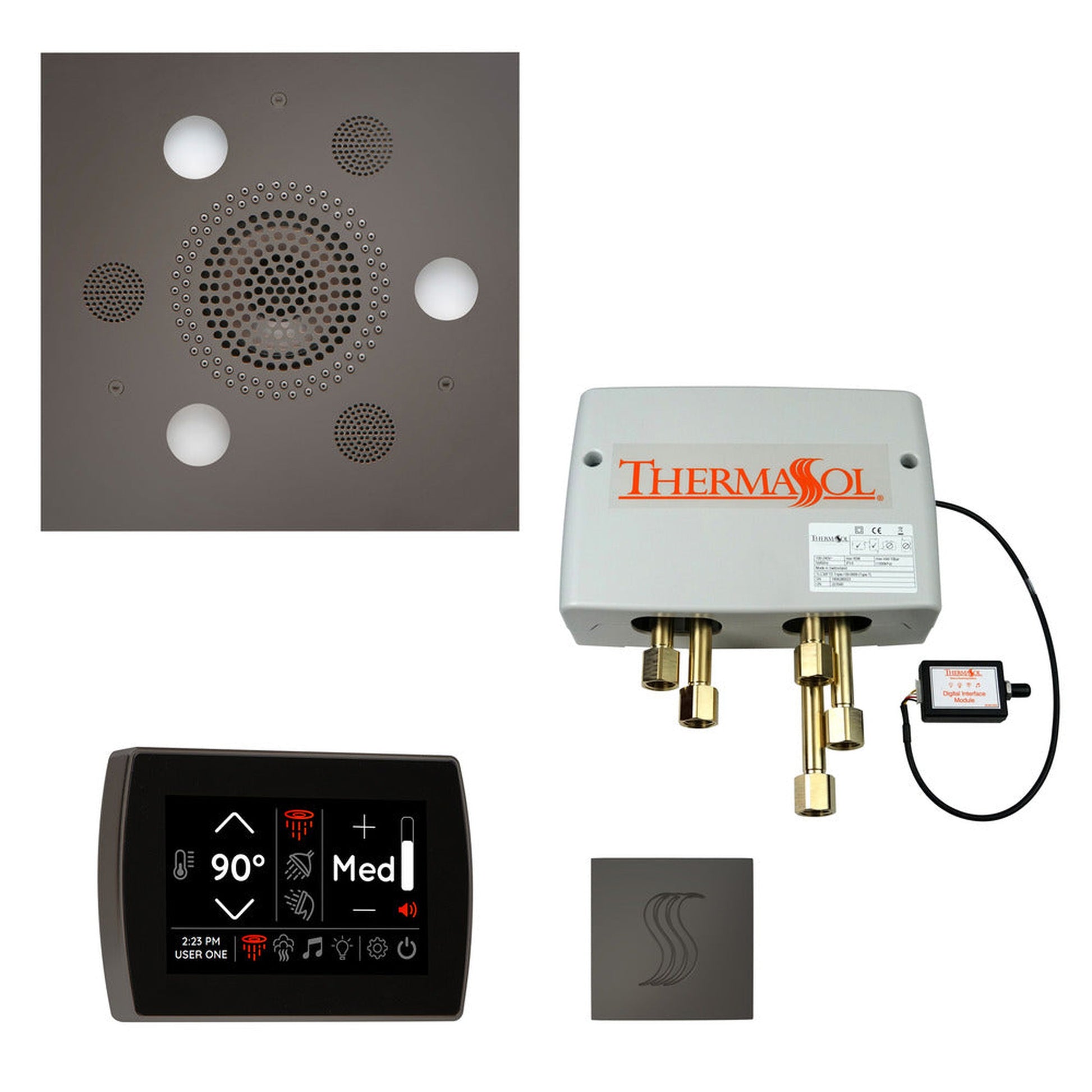 ThermaSol The Total Wellness Black Nickel Finish Serenity Advancedd Square Package with 5" Recessed SignaTouch and Square SteamVection