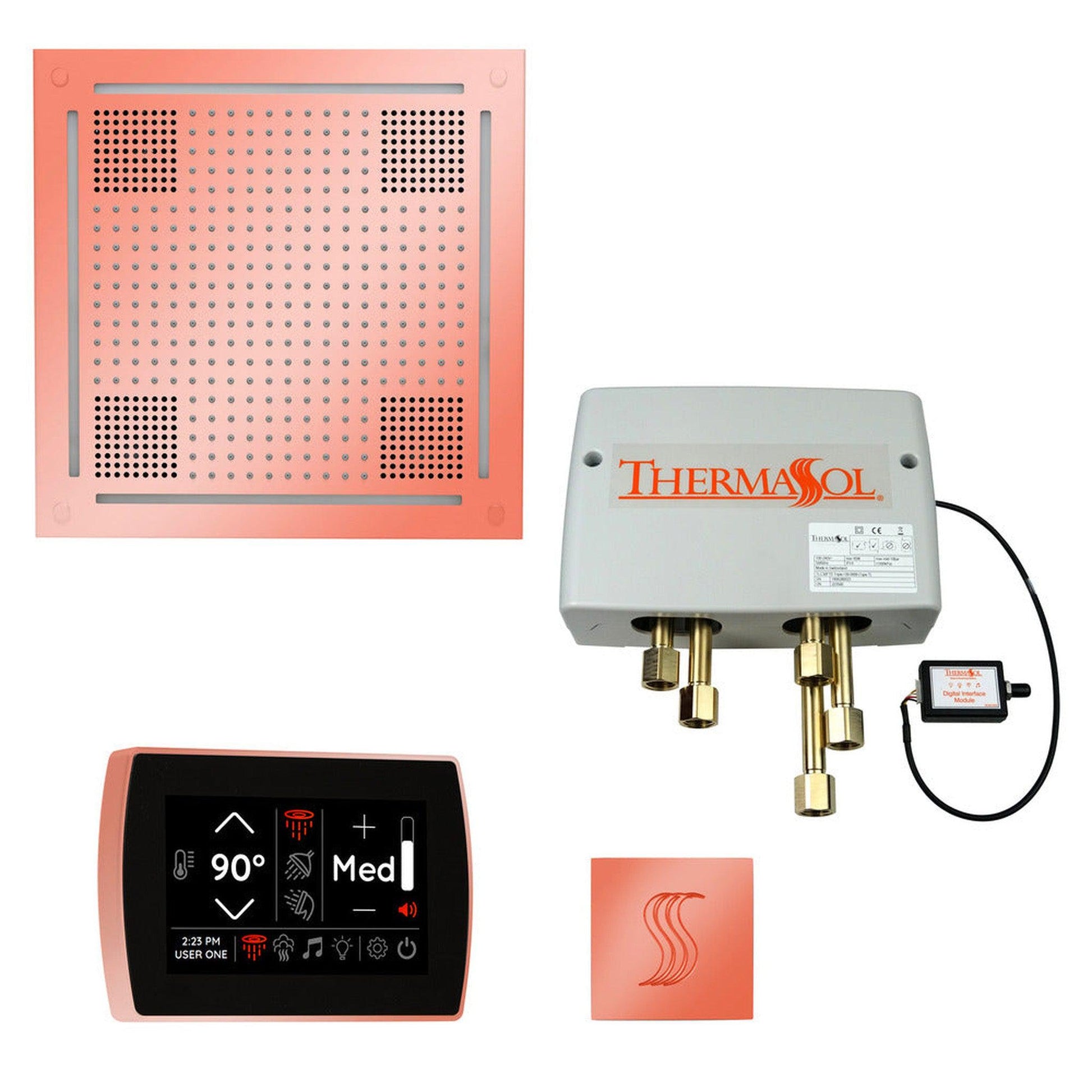 ThermaSol The Total Wellness Copper Finish Hydrovive Package with 5" Recessed SignaTouch and Square SteamVection
