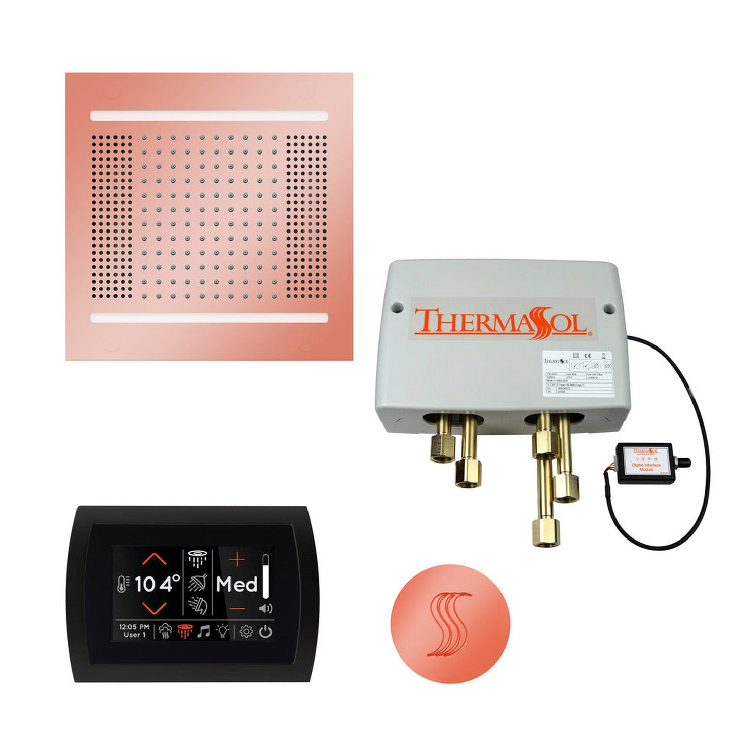 ThermaSol The Total Wellness Copper Finish Hydrovive14 Package with 5" Flushmount SignaTouch and Round SteamVection