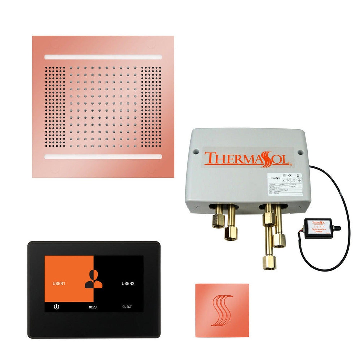 ThermaSol The Total Wellness Copper Finish Hydrovive14 Package with 7" ThermaTouch and Square SteamVection