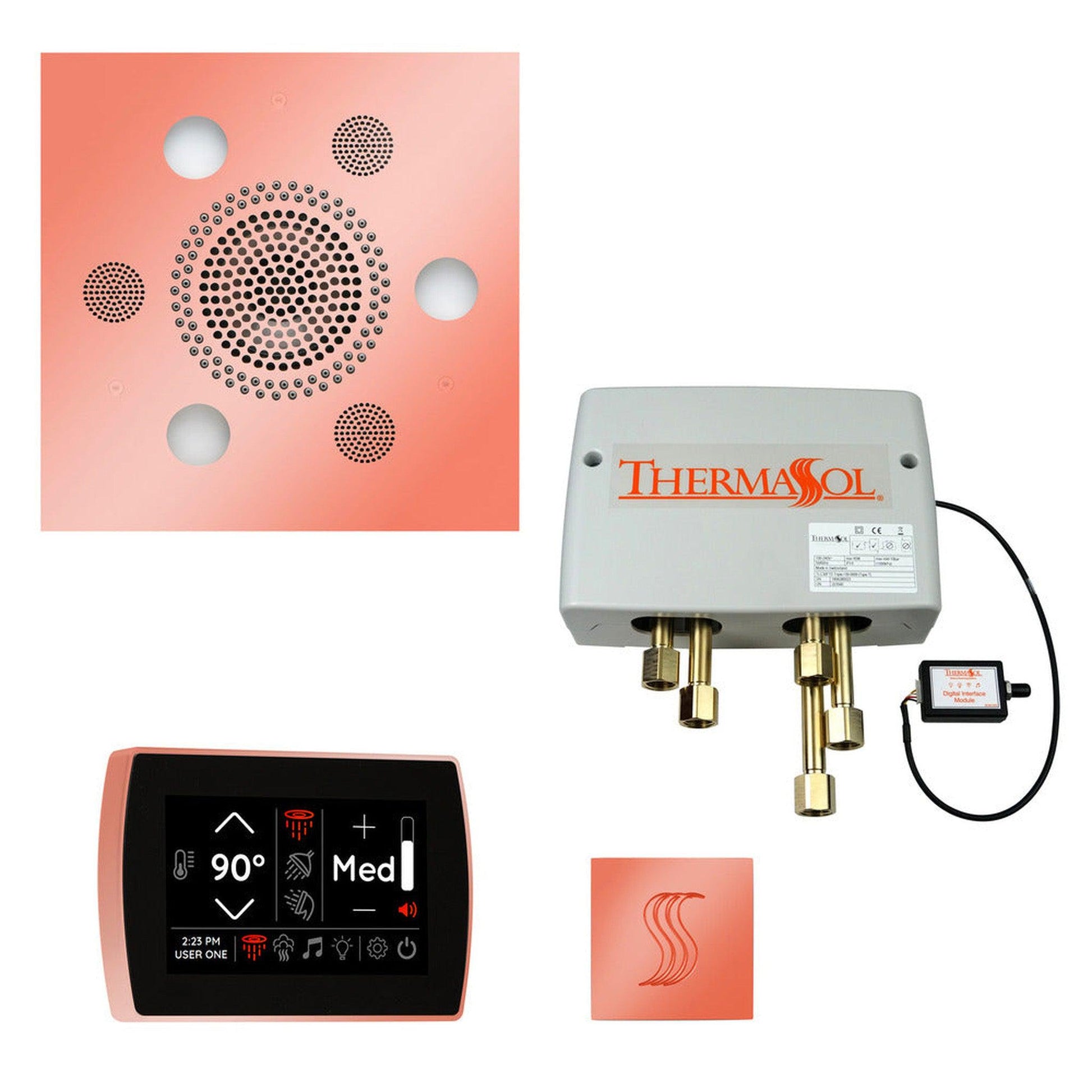 ThermaSol The Total Wellness Copper Finish Serenity Advancedd Square Package with 5" Recessed SignaTouch and Square SteamVection