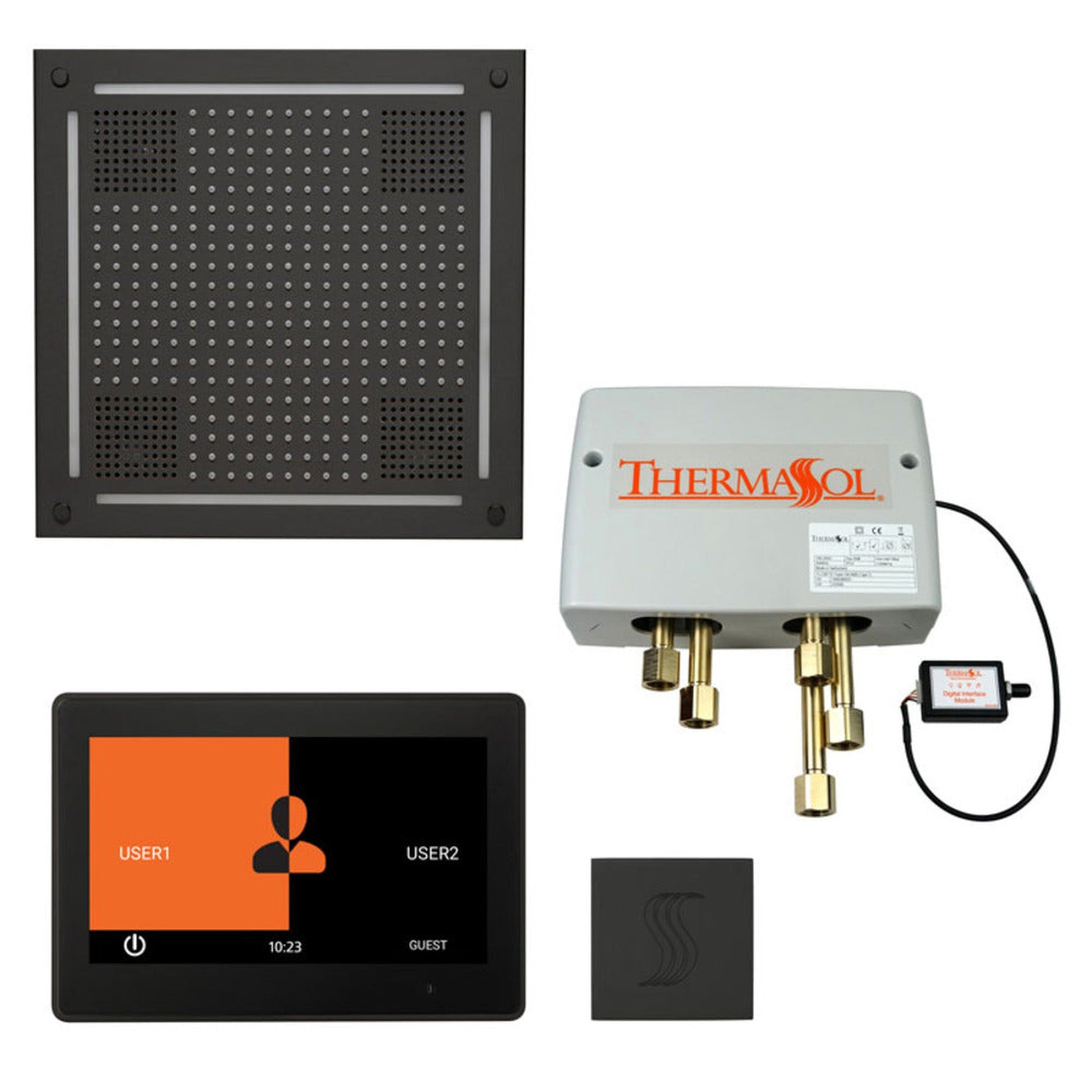 ThermaSol The Total Wellness Matte Black Finish Hydrovive Package with 10" ThermaTouch and Square SteamVection