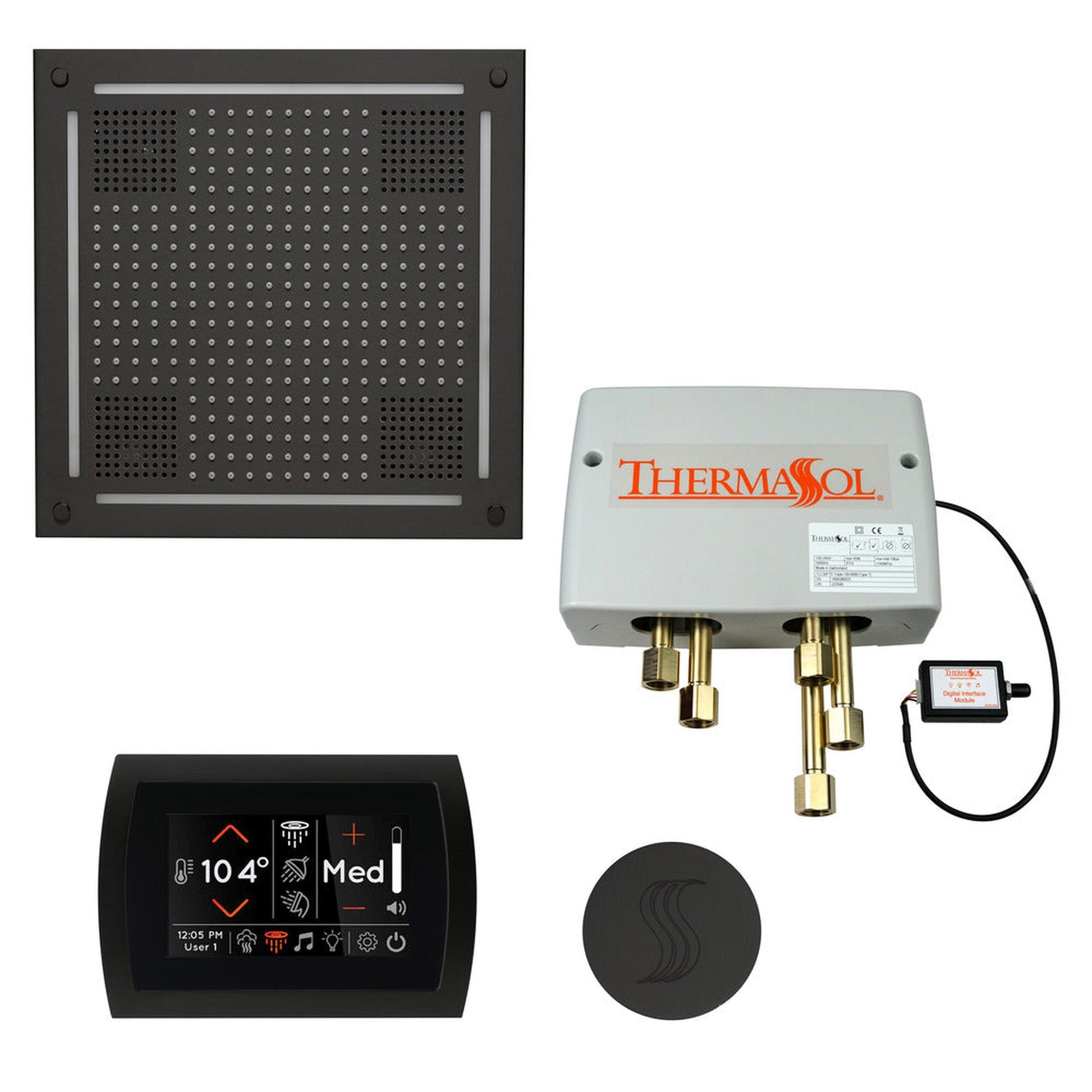ThermaSol The Total Wellness Matte Black Finish Hydrovive Package with 5" Flushmount SignaTouch and Round SteamVection