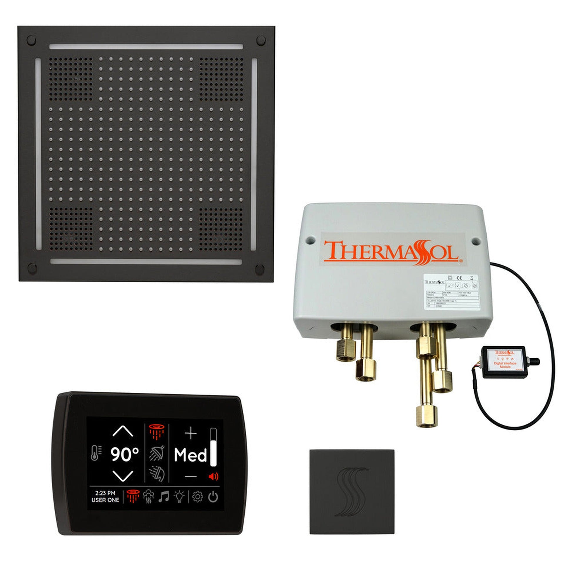 ThermaSol The Total Wellness Matte Black Finish Hydrovive Package with 5" Recessed SignaTouch and Square SteamVection