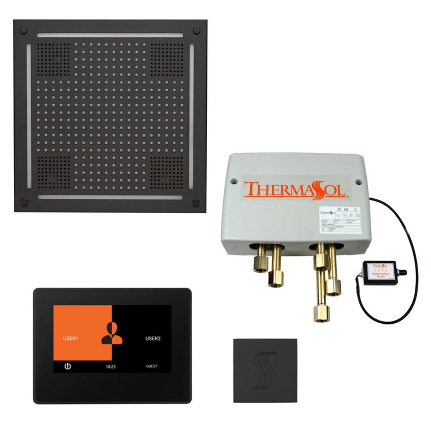 ThermaSol The Total Wellness Matte Black Finish Hydrovive Package with 7" ThermaTouch and Square SteamVection