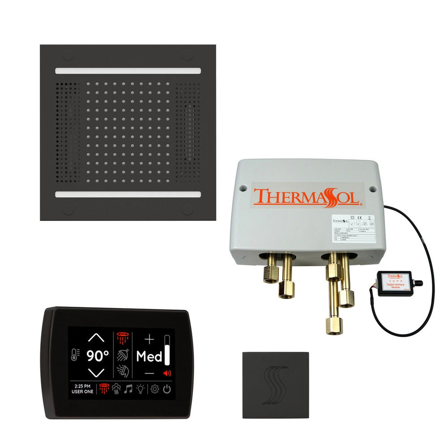 ThermaSol The Total Wellness Matte Black Finish Hydrovive14 Package with 5" Recessed SignaTouch and Square SteamVection
