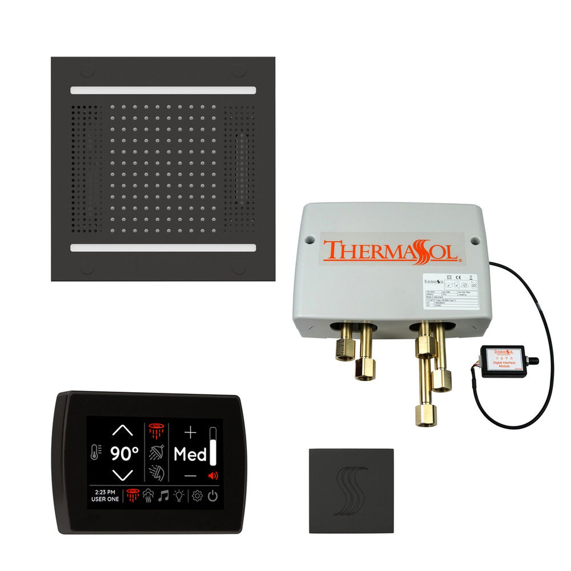 ThermaSol The Total Wellness Matte Black Finish Hydrovive14 Package with 5" Recessed SignaTouch and Square SteamVection
