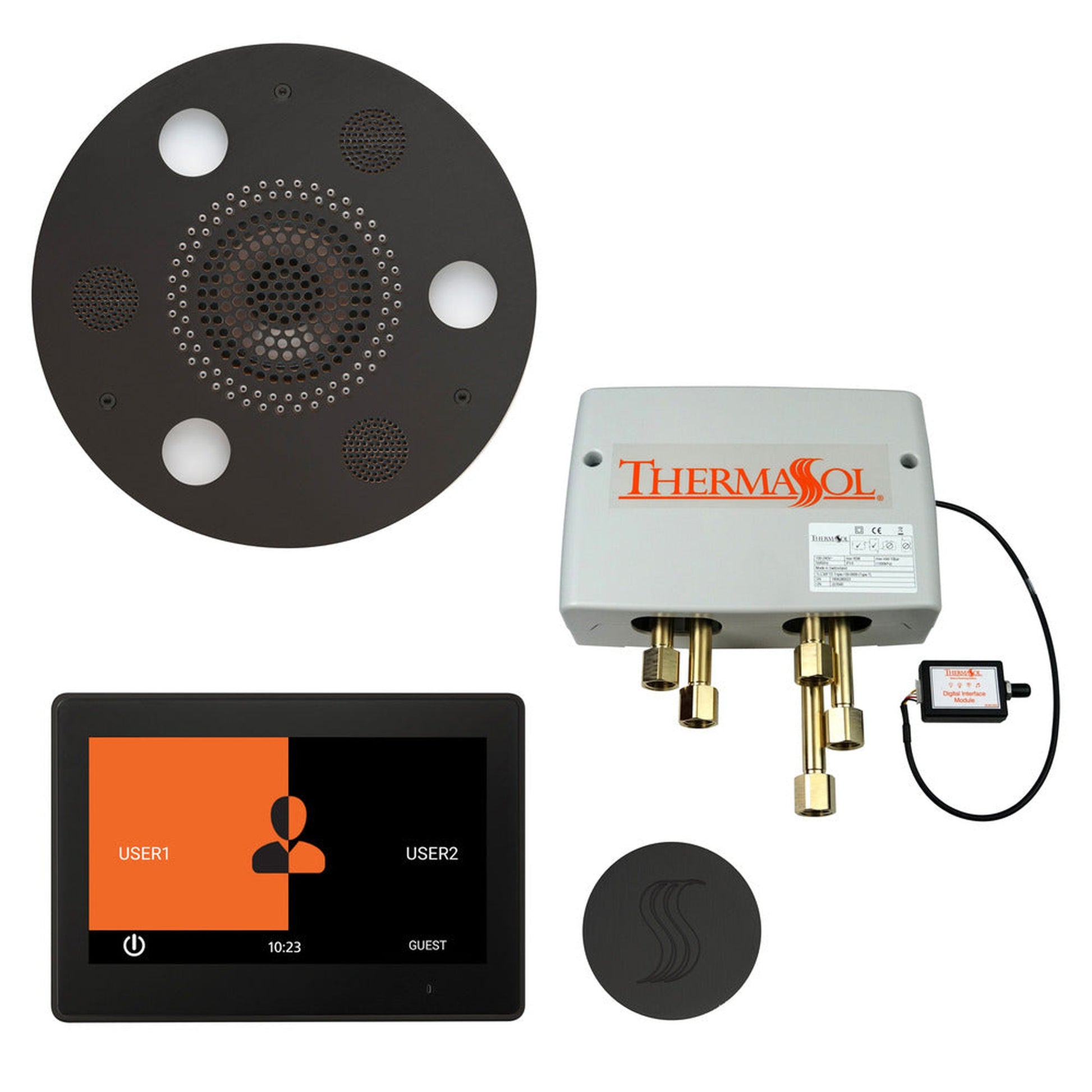 ThermaSol The Total Wellness Matte Black Finish Serenity Advanced Round Package with 10" ThermaTouch and Round SteamVection